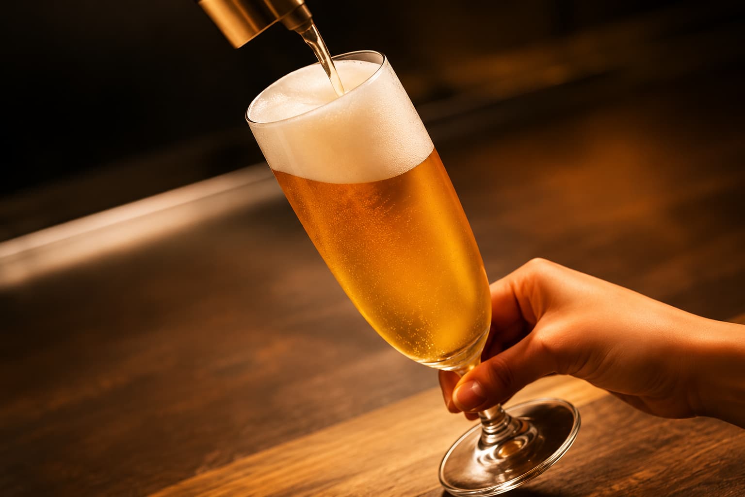 生ビールやドリンクを提供する鉄板焼き店